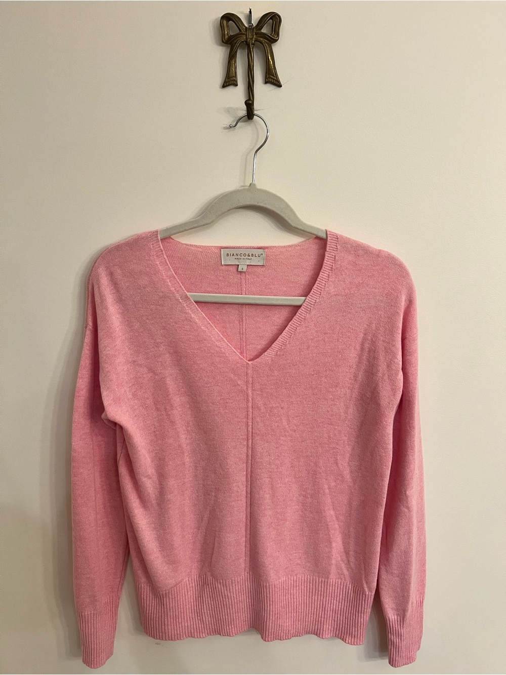 Bianco & Blu Made in Italy Pink Cashmere Silk Wool Sweater V Neck Size S